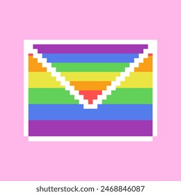 LGBT Pride Month. Envelope. Rainbow colors. LGBTQ+ flag. Pixel art. Vector illustration