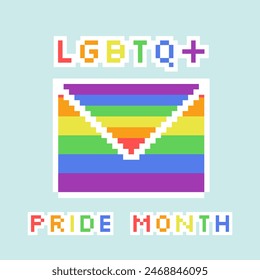 Mes del orgullo LGBT. Sobre. Colores del arco iris. Bandera LGBTQ+. Ilustración vectorial de arte de píxeles