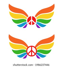 LGBT pride month flag logo icon Symbol peace Wings emblem Design for poster flyer booklet brochure Rainbow love concept Human rights tolerance Fashion print clothes apparel greeting invitation card