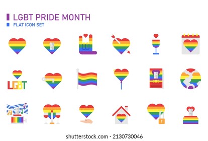 LGBT Pride month flat icon set.