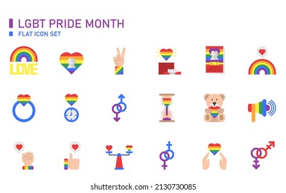 LGBT Pride month flat icon set.