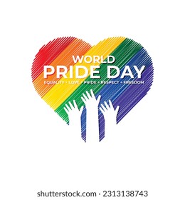 LGBT Pride Month Graphic Greeting Elements, Happy Pride Day with Flag Heart Symbol. Vector Illustration