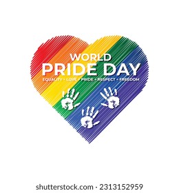 LGBT Pride Month Graphic Greeting Elements, Happy Pride Day with Flag Heart Symbol. Vector Illustration