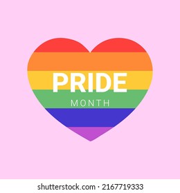 LGBT Pride Month. Heart-shaped design. LGBT flag. Human rights and tolerance. Poster, card, banner and background. Vector ilustration.