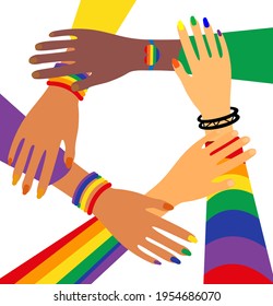 LGBT Pride Month holiday, People are holding hands. LGBTQ Vector illustration