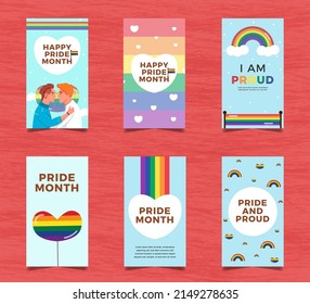 LGBT Pride Month Instagram Stories Collection Design EPS10, Template, Illustration, Background, Greeting Card, Banner, Landing Page, Posts, Leaflet, Brochure, Flyer, Etc.