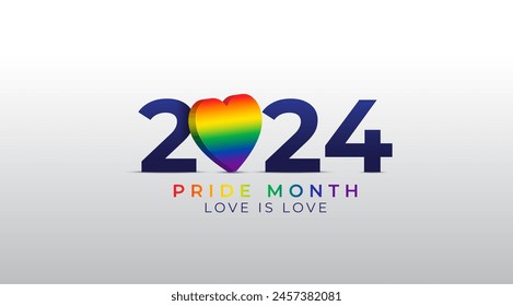 LGBT Pride Month in June 2024. LGBT heart rainbow pride month wallpaper. Symbol of pride month. Design for poster, flyer, web, banner, template. Vector Illustration.