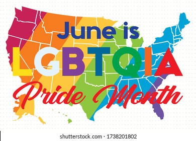 LGBT Pride Month in June. LGBT flag in text. Poster, card, banner, background, T-shirt design. Vector ilustration. EPS 10