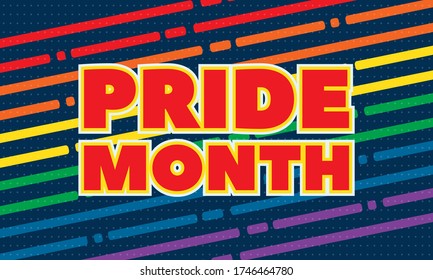 LGBT Pride Month in June. LGBT flag in text. Poster, card, banner, background, T-shirt design. Vector ilustration. EPS 10