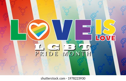 LGBT Pride Month in June. LGBT flag in text. Poster, card, banner, background, T-shirt design. Vector ilustration. EPS 10