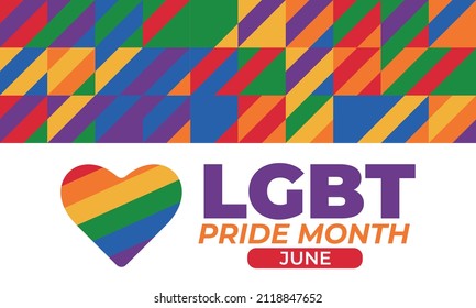LGBT Pride Month in June. LGBT flag in text. Poster, card, banner, background, T-shirt design. Vector ilustration. EPS 10