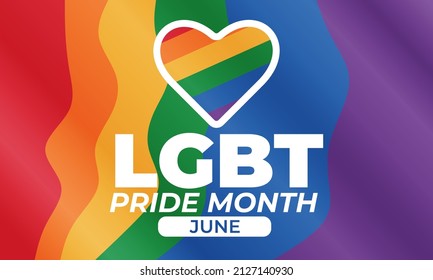 LGBT Pride Monat im Juni. LGBT-Flag im Text. Poster, Karte, Banner, Hintergrund, T-Shirt-Design. Vektorgrafik. EPS10