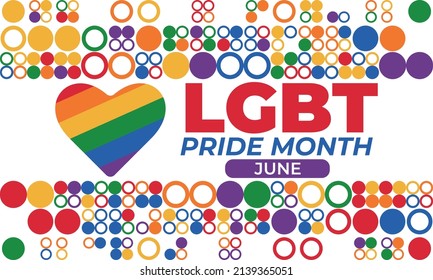 LGBT Pride Month in June. LGBT flag in text. Poster, card, banner, background, T-shirt design. Vector ilustration. EPS 10