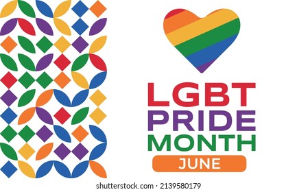 LGBT Pride Month in June. LGBT flag in text. Poster, card, banner, background, T-shirt design. Vector ilustration. EPS 10