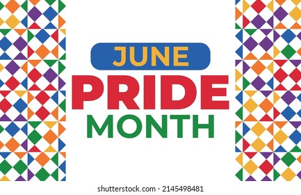 LGBT Pride Month in June. LGBT flag in text. Poster, card, banner, background, T-shirt design. Vector ilustration. EPS 10