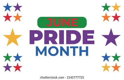 LGBT Pride Month in June. LGBT flag in text. Poster, card, banner, background, T-shirt design. Vector ilustration. EPS 10