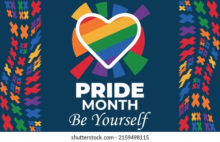 LGBT Pride Month in June. LGBT flag in text. Lesbian Gay Bisexual Transgender. Poster, card, banner, background, T-shirt design. Vector ilustration. EPS 10