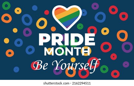LGBT Pride Month in June. LGBT flag in text. Lesbian Gay Bisexual Transgender. Poster, card, banner, background, T-shirt design. Vector ilustration. EPS 10