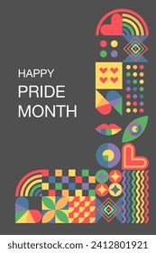 LGBT pride month. LGBT. June. Geometric template dedicated to LGBT pride. Love, freedom, support, peace. Template for background, banner, postcard, poster. 