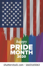 LGBT Pride Month in June. Lesbian Gay Bisexual Transgender. Celebrated annual. LGBT flag. Rainbow love concept. Human rights and tolerance. Poster, card, banner and background. Vector ilustration