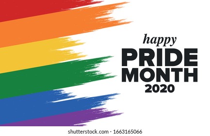 LGBT Pride Month in June. Lesbian Gay Bisexual Transgender. Celebrated annual. LGBT flag. Rainbow love concept. Human rights and tolerance. Poster, card, banner and background. Vector ilustration