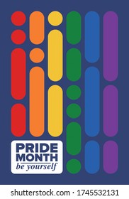 LGBT Pride Month in June. Lesbian Gay Bisexual Transgender. Celebrated annual. LGBT flag. Rainbow love concept. Human rights and tolerance. Poster, card, banner and background. Vector ilustration