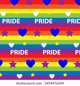 LGBT Pride Month in June. Lesbians, gays, bisexuals, transsexuals. LGBT flag. Rainbow love concept. Human rights and tolerance. Poster, card, banner, background. Vector illustration, seamless pattern.