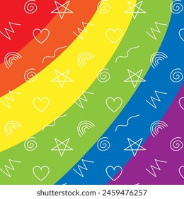 LGBT Pride Month in June. Lesbians, gays, bisexuals, transsexuals. LGBT flag. Rainbow love concept. Human rights and tolerance. Poster, card, banner, background. Vector illustration, seamless pattern.