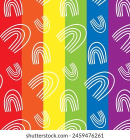 LGBT Pride Month in June. Lesbians, gays, bisexuals, transsexuals. LGBT flag. Rainbow love concept. Human rights and tolerance. Poster, card, banner, background. Vector illustration, seamless pattern.