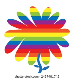 LGBT Pride Month in June. Lesbians, gays, bisexuals, transsexuals. LGBT flag. Rainbow love concept. Human rights and tolerance. Poster, postcard, banner, icon. Illustration of a flower on a white.