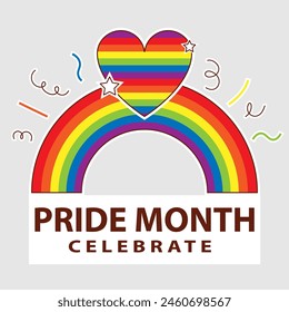 LGBT Pride Month in June. Lesbians, gays, bisexuals, transsexuals. LGBT flag. Rainbow love concept. Human rights and tolerance. Poster, card, banner, badge. Cartoon vector illustration of LGBT holiday