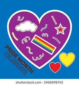 LGBT Pride Month in June. Lesbians, gays, bisexuals, transsexuals. LGBT flag. Rainbow love concept. Human rights and tolerance. Poster, card, banner, badge. Cartoon vector illustration of LGBT holiday