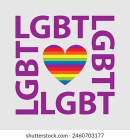 LGBT Pride Month in June. Lesbians, gays, bisexuals, transsexuals. LGBT flag and heart. Rainbow love concept. Human rights and tolerance. Poster, card, banner, sign for decoration and print.