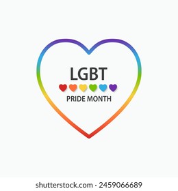 LGBT Pride Month in June. Pride text inside a heart  with rainbow hearts. Symbol of pride month. Lesbian Gay Bisexual Transgender. Element for Social post, banner and poster. Vector Illustration.