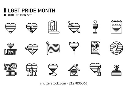 LGBT Pride month outline icon set.