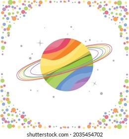LGBT Pride Month rainbow color Vector illustration Poster card banner and background. Cute Saturn Vector illustration of Lesbian gay bisexual transgender concept isolated on white background