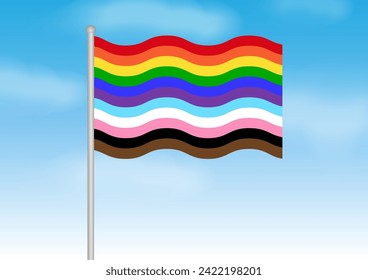 LGBT Pride Month. Rainbow Flag or LGBTQ Pride Flag. Gay, Lesbian, Bisexual and Transgender Community. Vector Illustration. 