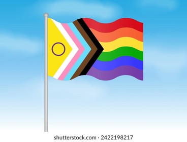 LGBT Pride Month. Rainbow Flag or LGBTQ Pride Flag. Gay, Lesbian, Bisexual and Transgender Community. Vector Illustration. 