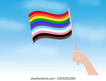 LGBT Pride Month. Rainbow Flag or LGBTQ Pride Flag. Gay, Lesbian, Bisexual and Transgender Community. Vector Illustration. 