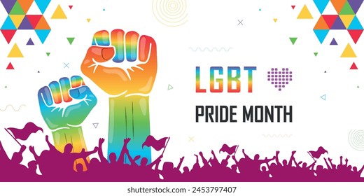 LGBT pride month, support people to gain equal rights, lgbtq campaign banner, human unity of different races, Stop racism and discrimination, lesbian, gay, bisexual, and transgender community