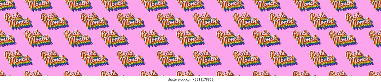 LGBT Pride Month Typographic Seamless Patterns. Love Your Self and Pride Month colorful lettering. Vector Illustration. EPS 10.
