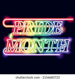 LGBT Pride Month vector concept. Freedom rainbow neon sign. Gay parade annual summer event.