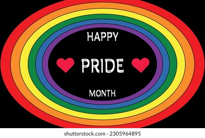 LGBT Pride Month vector concept. Elliptical design with gay pride flag colors on black background.