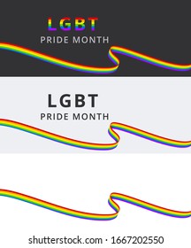 LGBT Pride Month vector set of banners with rainbow ribbons. Gift vouchers template for online shopping, holiday greeting card, invitation, flyer. LGBTQ lesbian, gay, bisexual and transgender