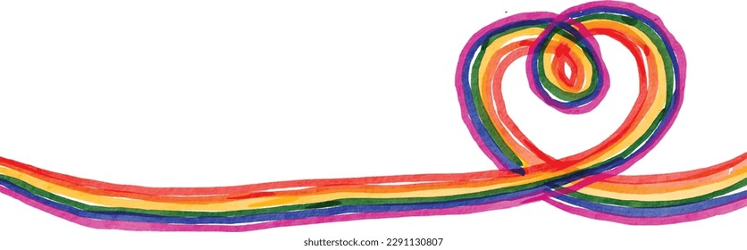 LGBT  Pride month watercolor texture concept. Hand draw rainbow flag heart shape isolate on white background. vector