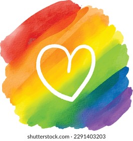 LGBT  Pride month watercolor texture concept. Rainbow flag brush style in heart shape isolate on white background. vector