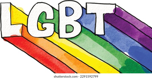 LGBT  Pride month watercolor texture concept. Rainbow  LGBT text. vector