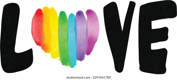LGBT  Pride month watercolor texture concept. Rainbow love text. vector
