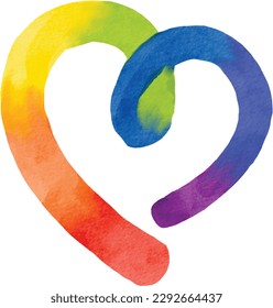 LGBT  Pride month watercolor texture concept. Rainbow flag brush style in heart shape isolate on white background. vector