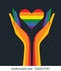 LGBT pride month,love is love,Rainbow colored hand,t-shirt print, logo design.